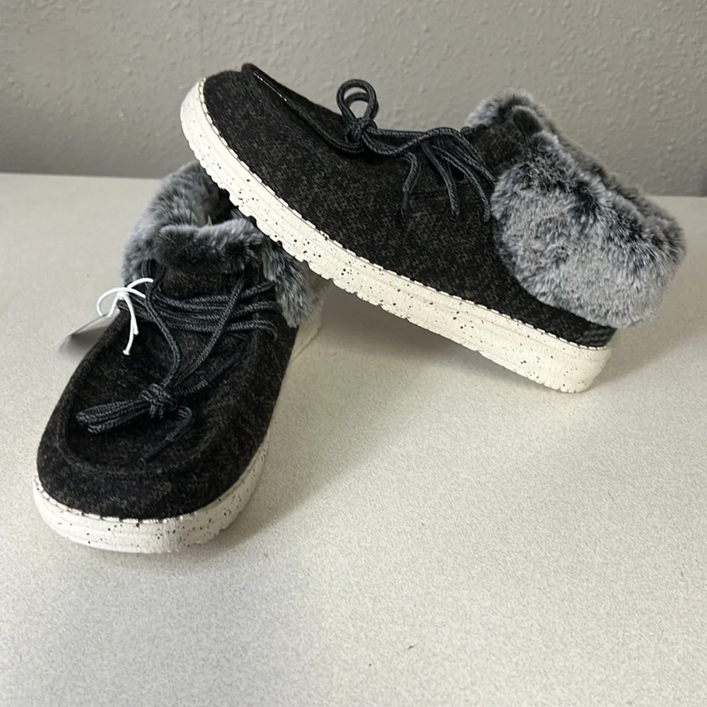 Hey Dude Charcoal Shoes with Faux Fur Lining
